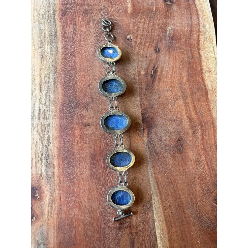 Vintage Large Lapis Lazuli Cabochon 925 Sterling Silver Bracelet Native Navajo